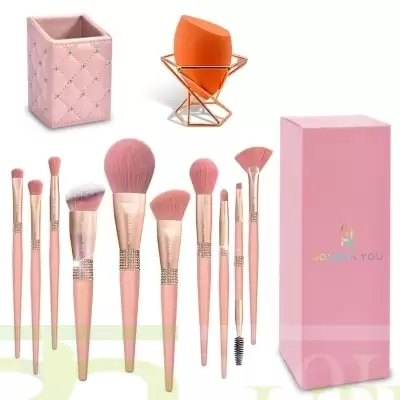 Kwasten Set – 100% Vegan – Make Up Borstels – Brush Organizer Roze